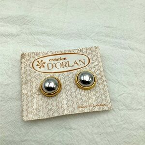Vintage D'Orlan Silver Button Clip Earrings